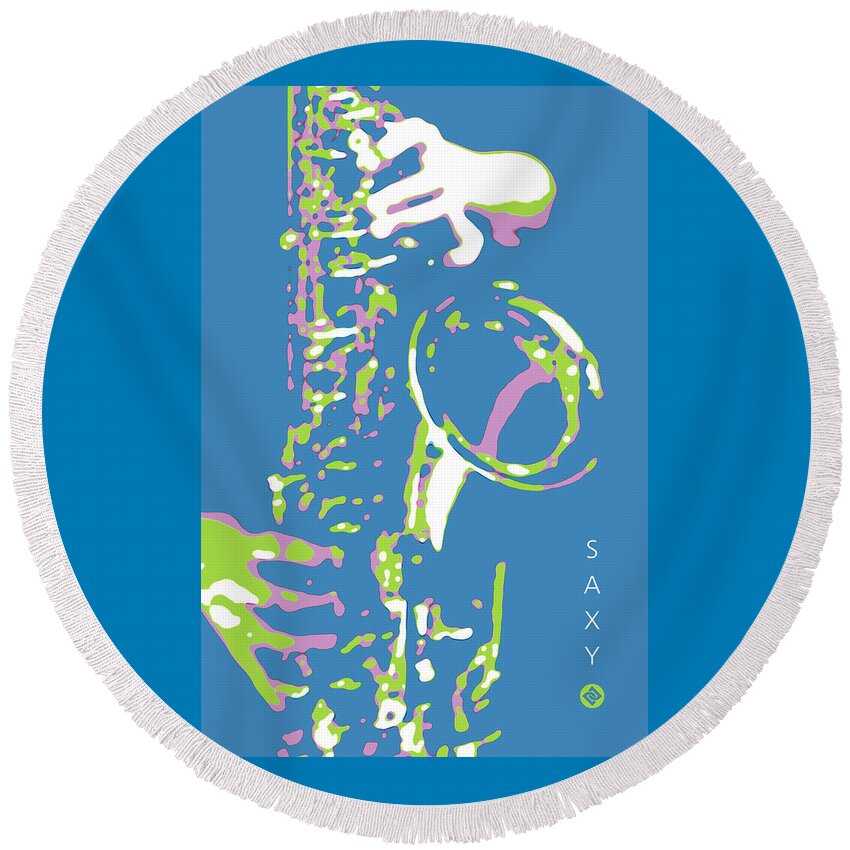 Saxophone Image Posters Round Beach Towel featuring the digital art Saxy Blue Poster by David Davies