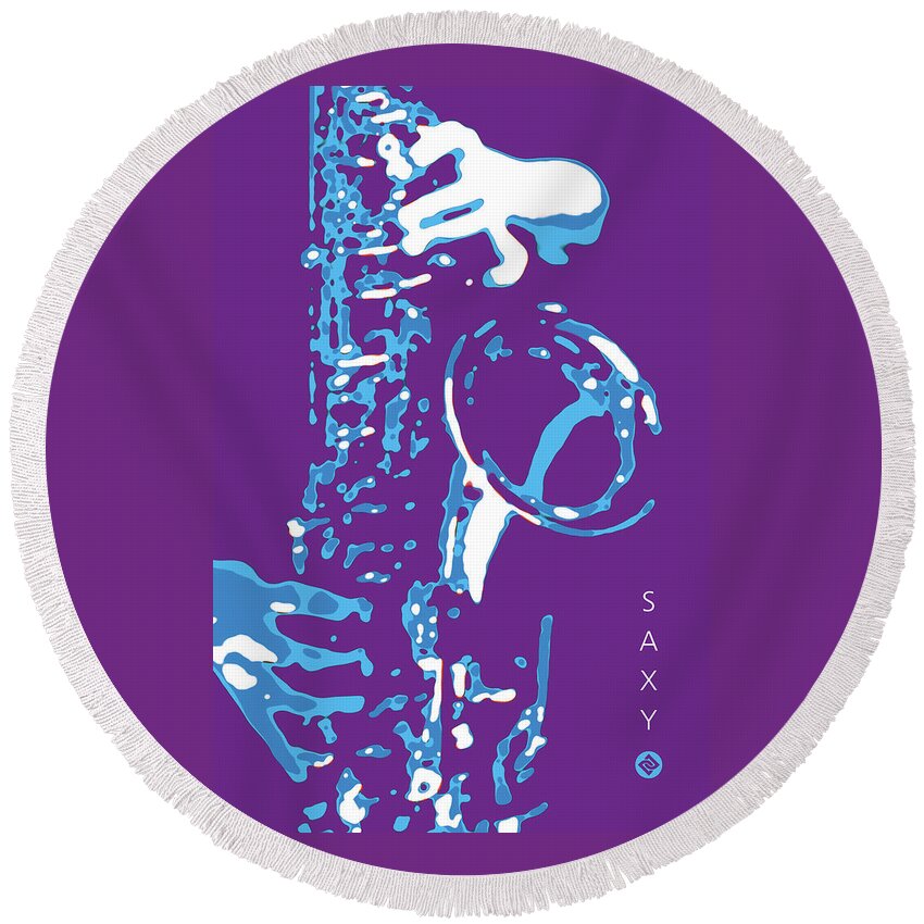 Saxophone Image Posters Round Beach Towel featuring the digital art Saxy Purple Poster by David Davies