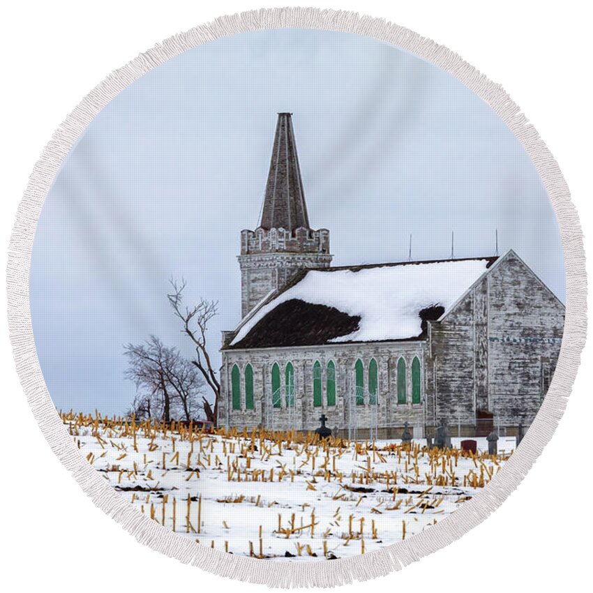 Church Round Beach Towel featuring the photograph Saying Goodbye to the Old Wilson Chruch by Susan Rissi Tregoning