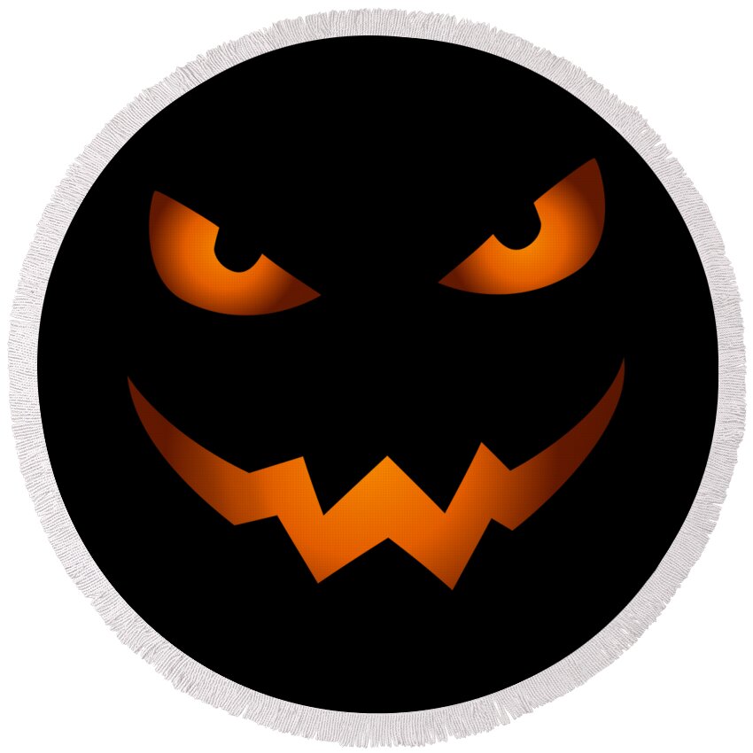 Scary Pumpkin Round Beach Towel featuring the digital art Scary Jack O Lantern Pumpkin Face Halloween Costume by Flippin Sweet Gear