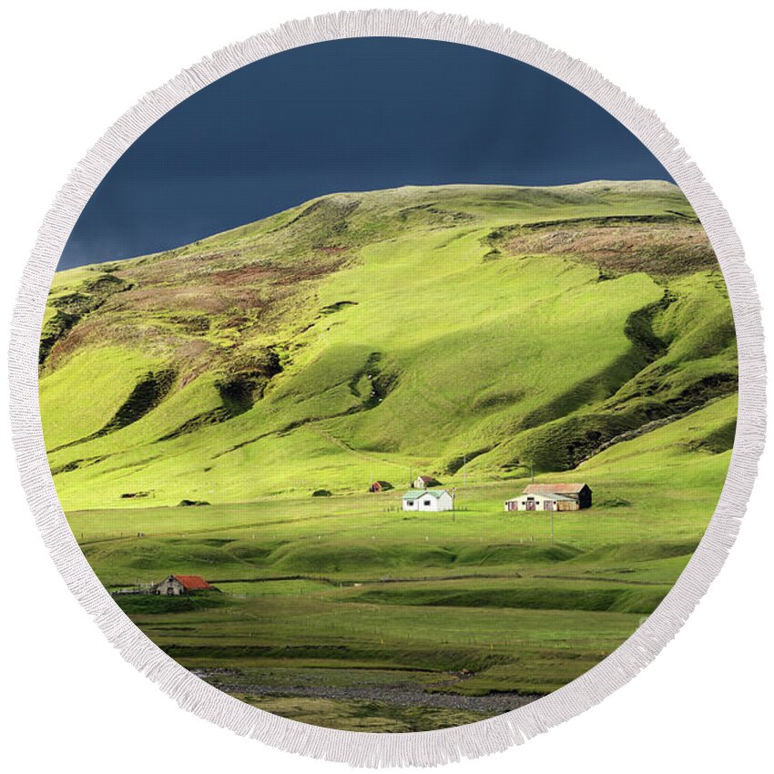 Iceland Round Beach Towel featuring the photograph Scenic landscape, Iceland by Delphimages Photo Creations