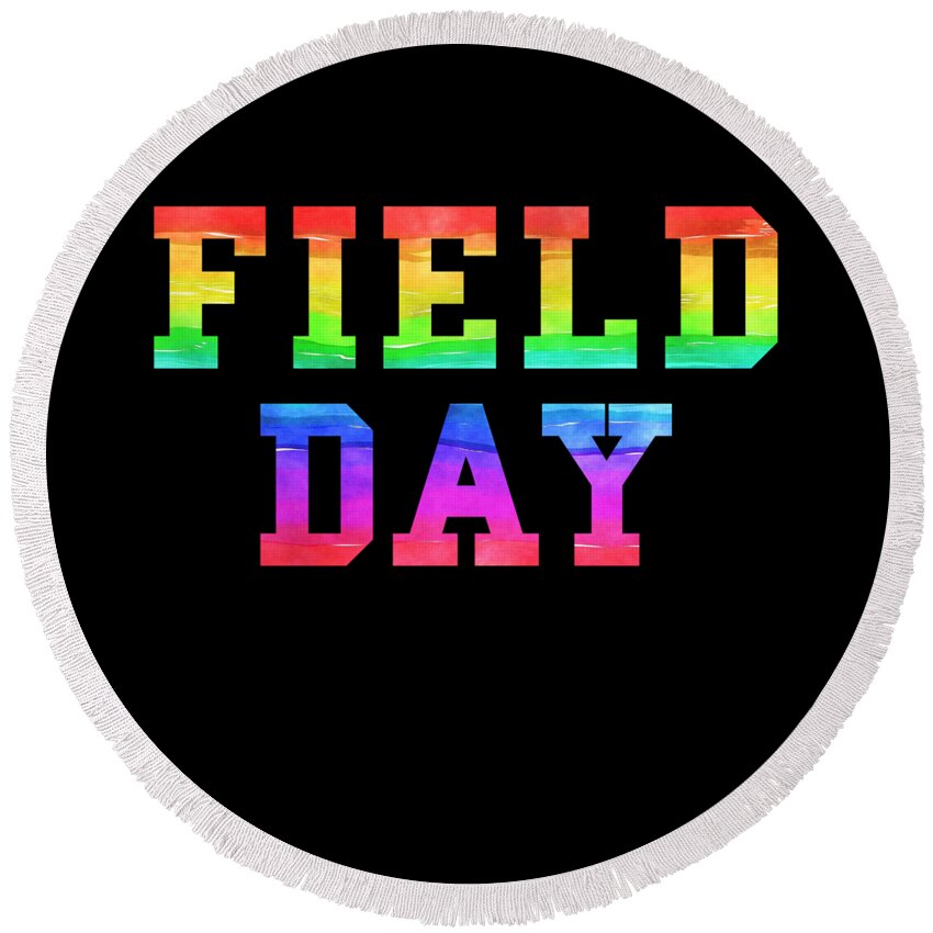 Cool Round Beach Towel featuring the digital art School Field Day Rainbow Jersey by Flippin Sweet Gear