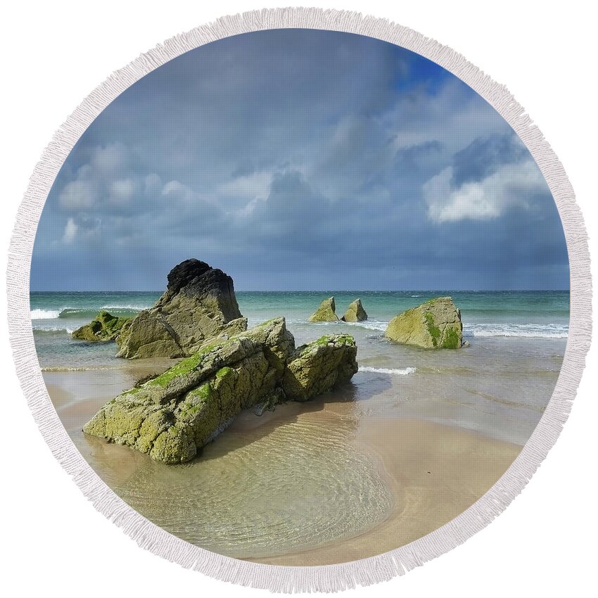 Scotland Round Beach Towel featuring the digital art Scottish beach by Remigiusz MARCZAK