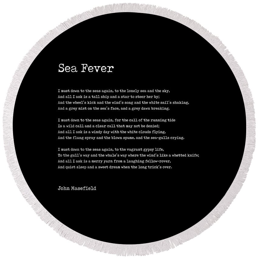 Sea Fever Round Beach Towel featuring the digital art Sea Fever - John Masefield Poem - Literary Print 2 - Typewriter by Studio Grafiikka