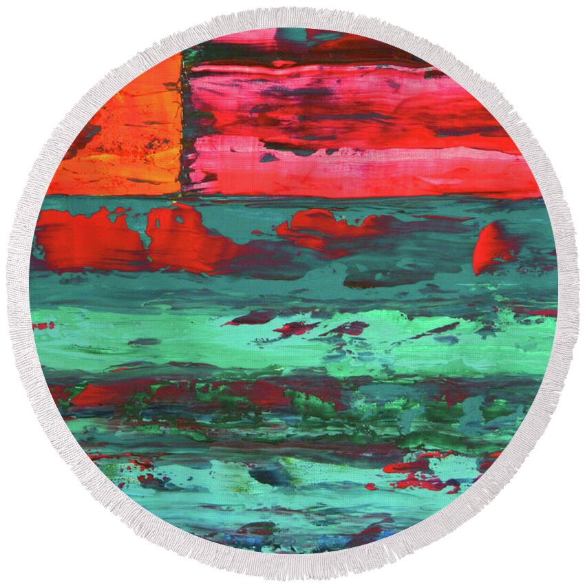 Abstract Art Round Beach Towel featuring the painting Sea Flag by Everette McMahan jr