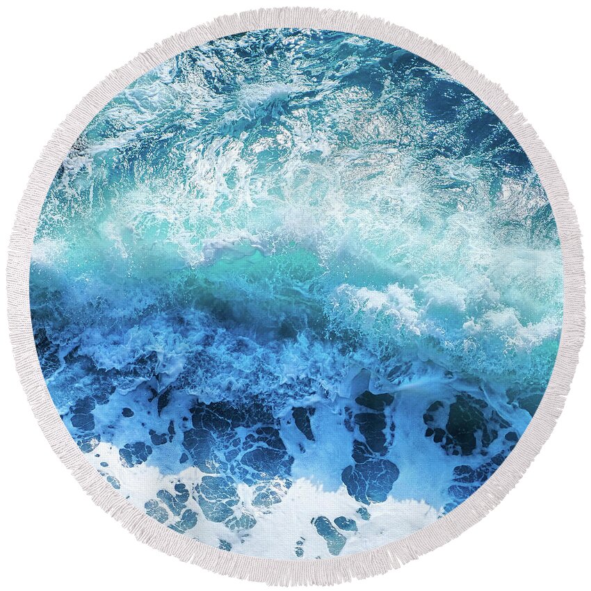Photography Round Beach Towel featuring the digital art Sea Foam by - Zedi -