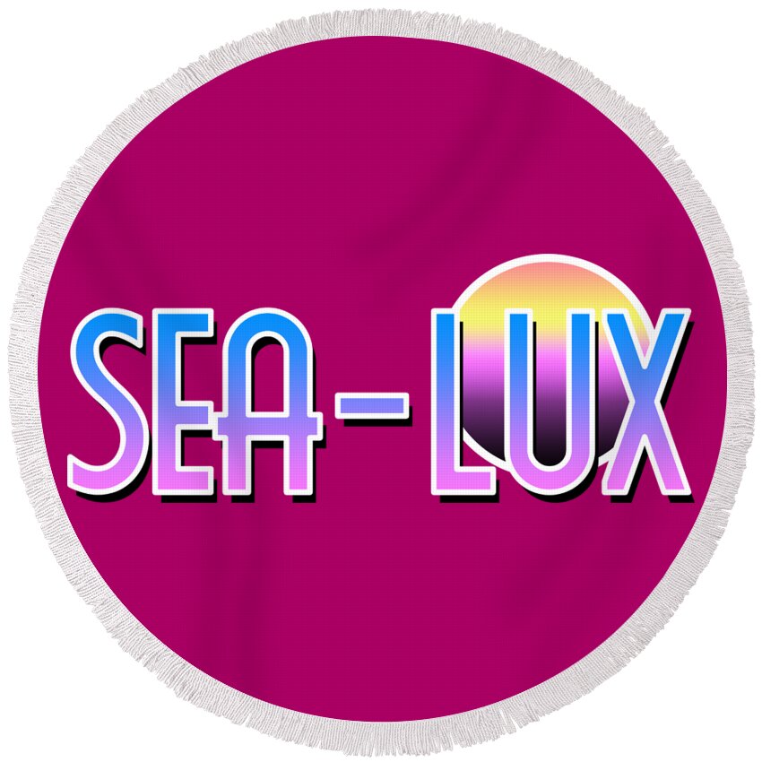 Sea Round Beach Towel featuring the digital art Sea Lux Retro Resort Logo by Christopher Lotito