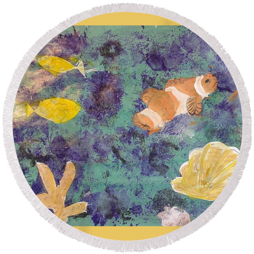 Fish Round Beach Towel featuring the mixed media Sea Moment by Suzanne Berthier