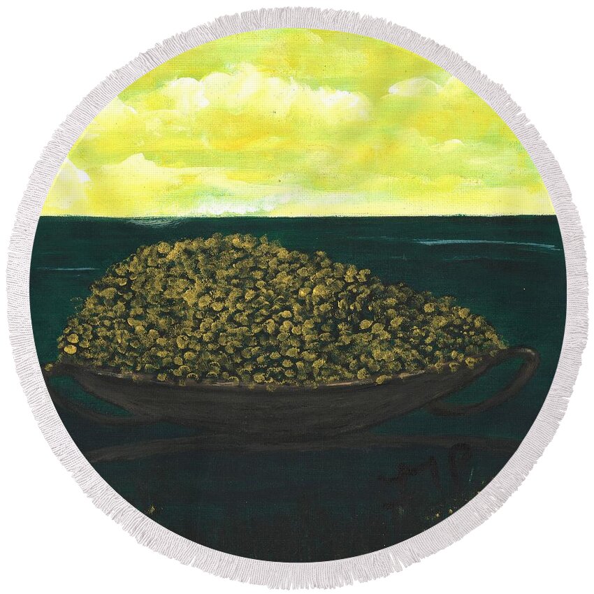 Seascape Round Beach Towel featuring the painting Sea of Abundance by Esoteric Gardens KN