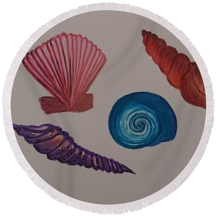 Watercolour Round Beach Towel featuring the painting Sea shells by Faa shie