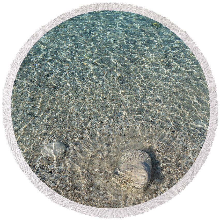 Mediterranean Round Beach Towel featuring the photograph Sea water, gentle waves and sunlight by Adriana Mueller
