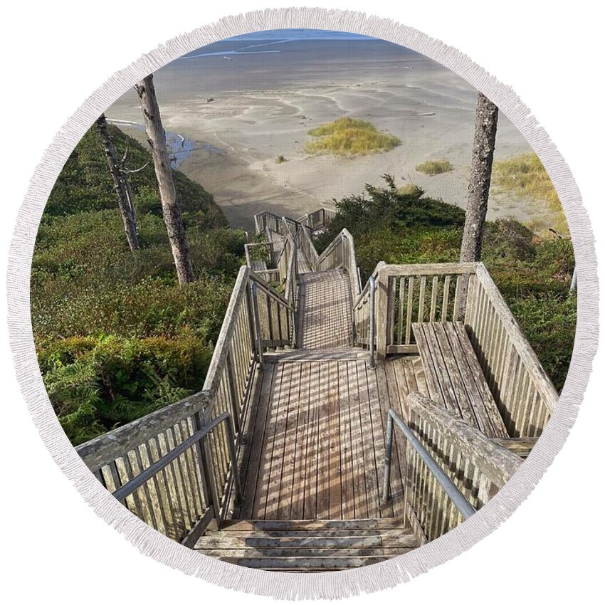 Beach Round Beach Towel featuring the photograph Seabrook Beach Stairs by Jerry Abbott