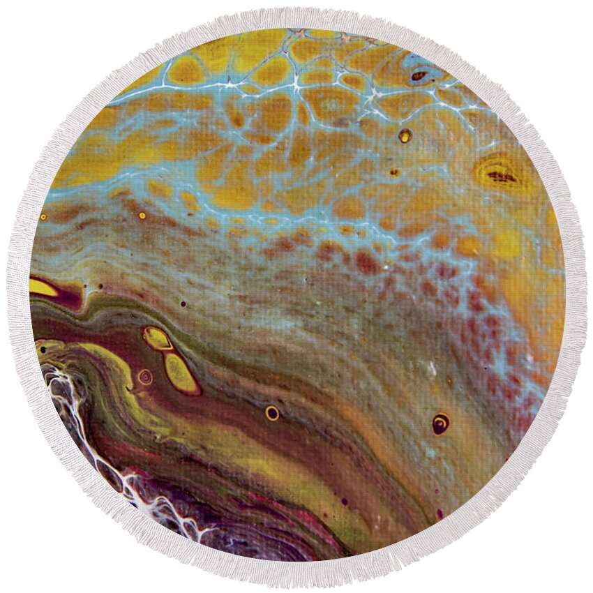 Abstract Round Beach Towel featuring the painting Seafoam Abstract 1 by Jani Freimann
