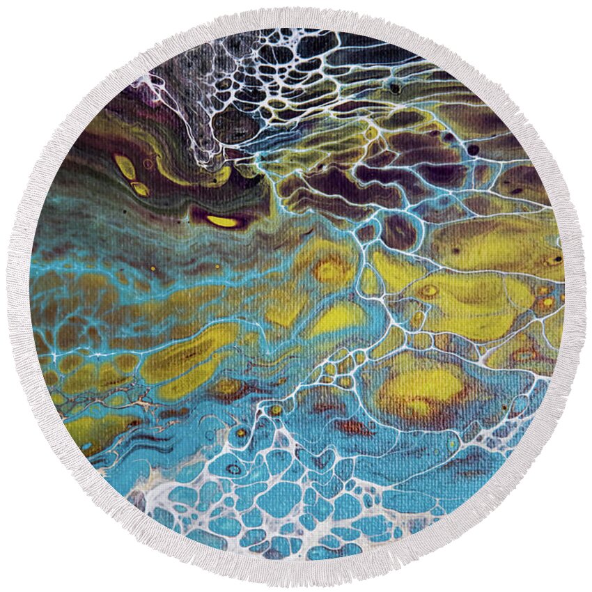 Abstract Round Beach Towel featuring the painting Seafoam Abstract by Jani Freimann