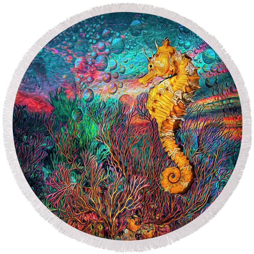Animals Round Beach Towel featuring the photograph Seahorse at the Reef Painting by Debra and Dave Vanderlaan