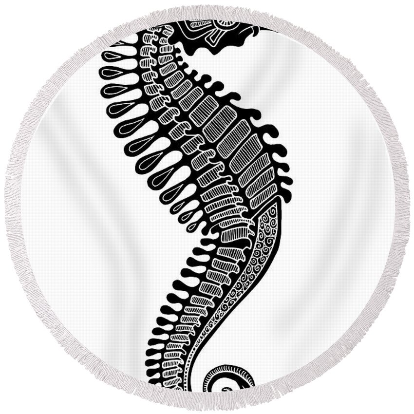 Seahorse Round Beach Towel featuring the drawing Seahorse Ink 5 by Amy E Fraser