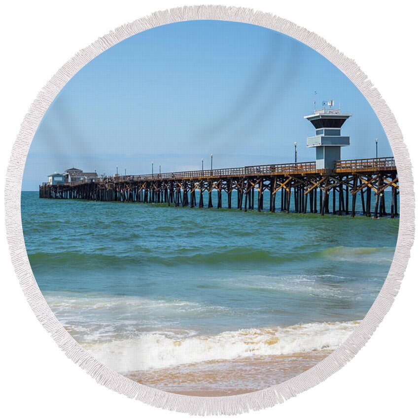 2015 Round Beach Towel featuring the photograph Seal Beach Pier California Picture by Paul Velgos