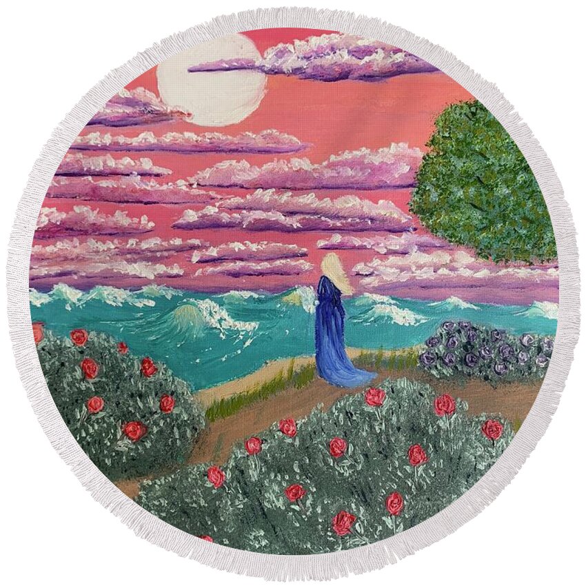 Sea Round Beach Towel featuring the painting Searching by Lisa White