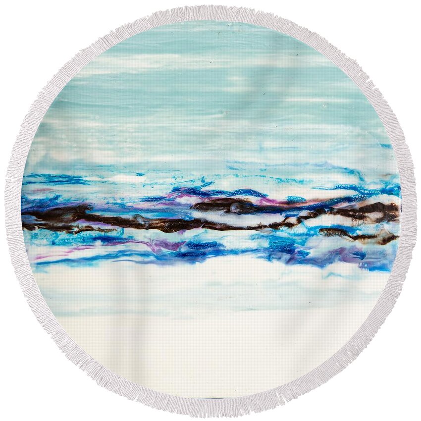 Abstract Round Beach Towel featuring the digital art Seaside Series I - Colorful Abstract Contemporary Acrylic Painting by Sambel Pedes