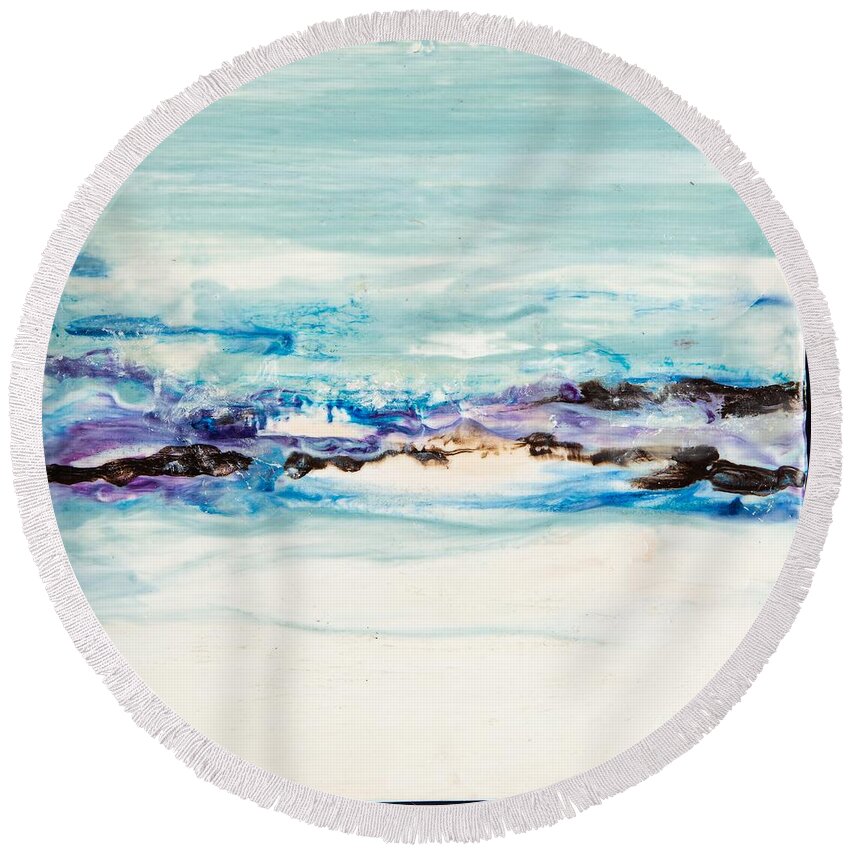 Abstract Round Beach Towel featuring the digital art Seaside Series II - Colorful Abstract Contemporary Acrylic Painting by Sambel Pedes