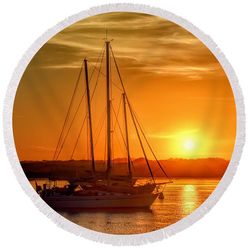 Sunset Round Beach Towel featuring the photograph Seaside Sunset View by Barbara Snyder