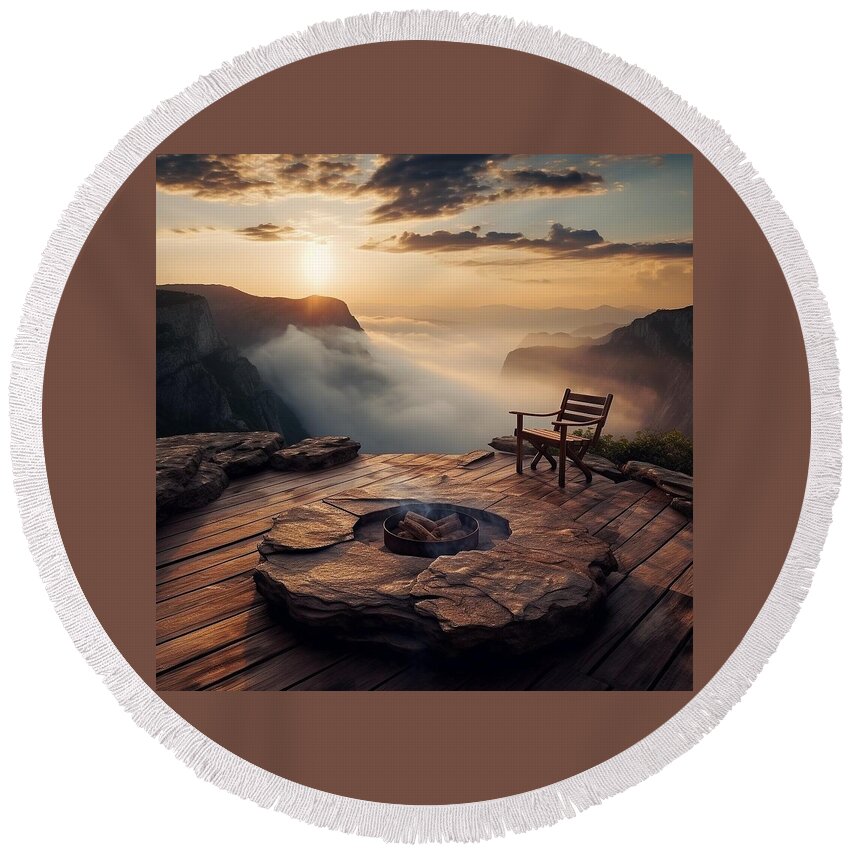 Landscape Round Beach Towel featuring the photograph Seat Above the Clouds by Matt Hanson