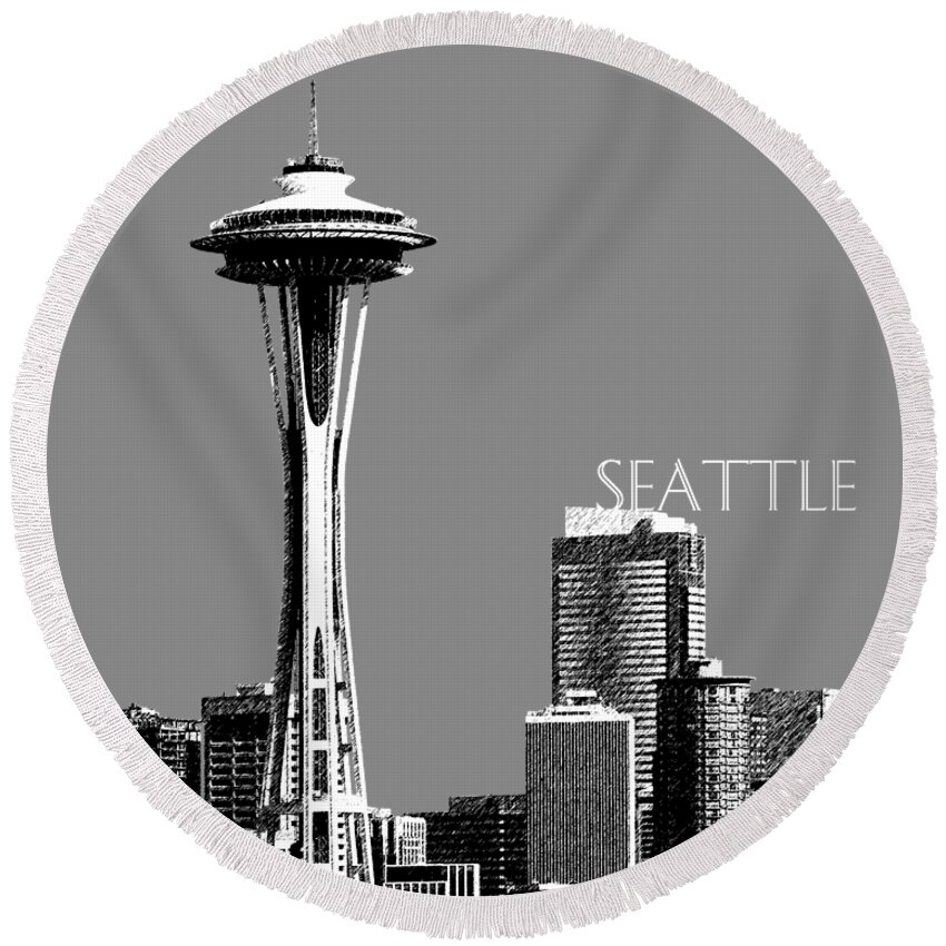 Architecture Round Beach Towel featuring the digital art Seattle Skyline Space Needle - Pewter by DB Artist