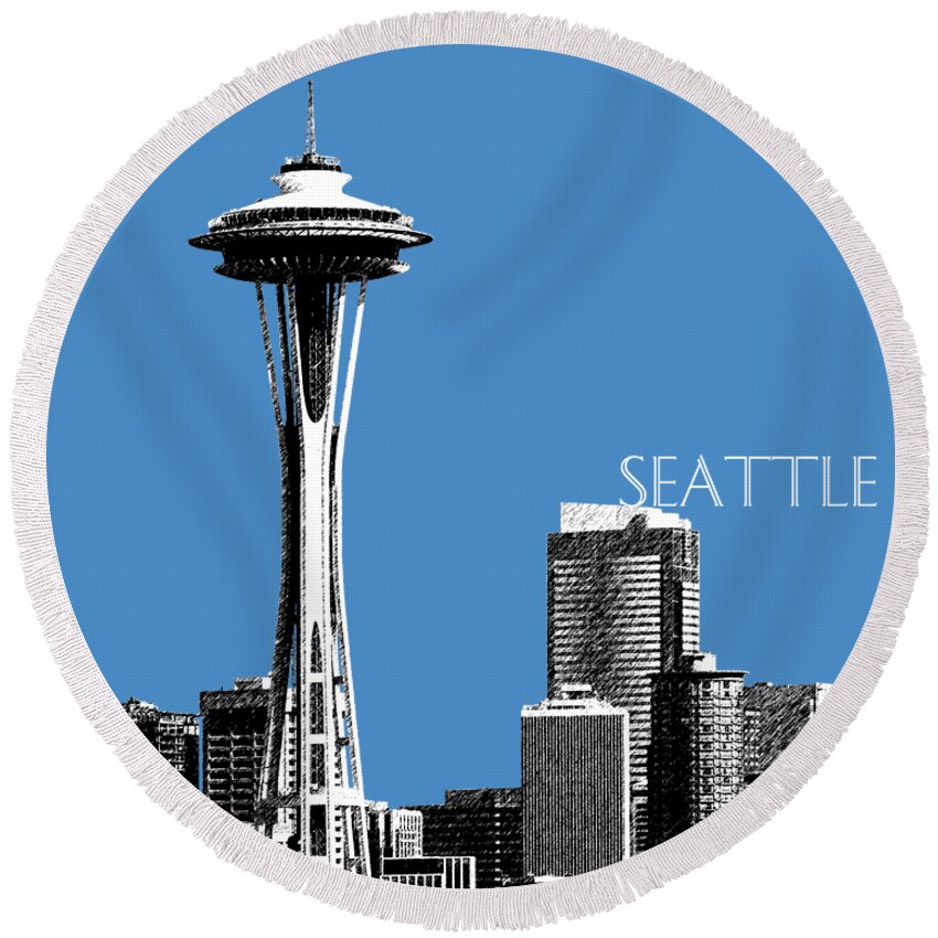 Architecture Round Beach Towel featuring the digital art Seattle Skyline Space Needle - Slate Blue by DB Artist