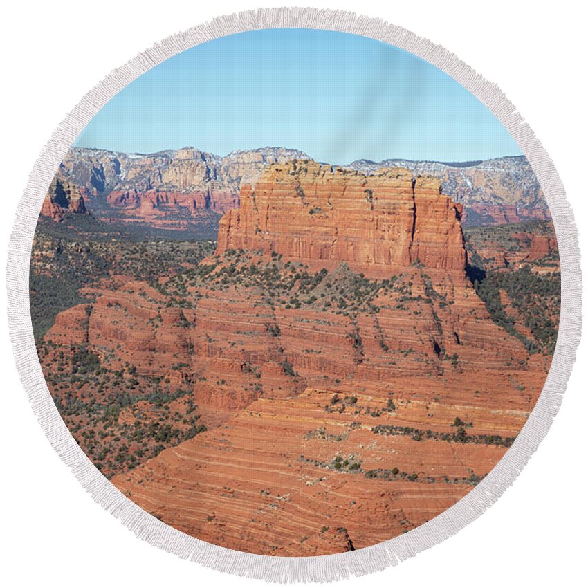 Sedona Round Beach Towel featuring the photograph Sedona from the Air #2 by Steve Templeton