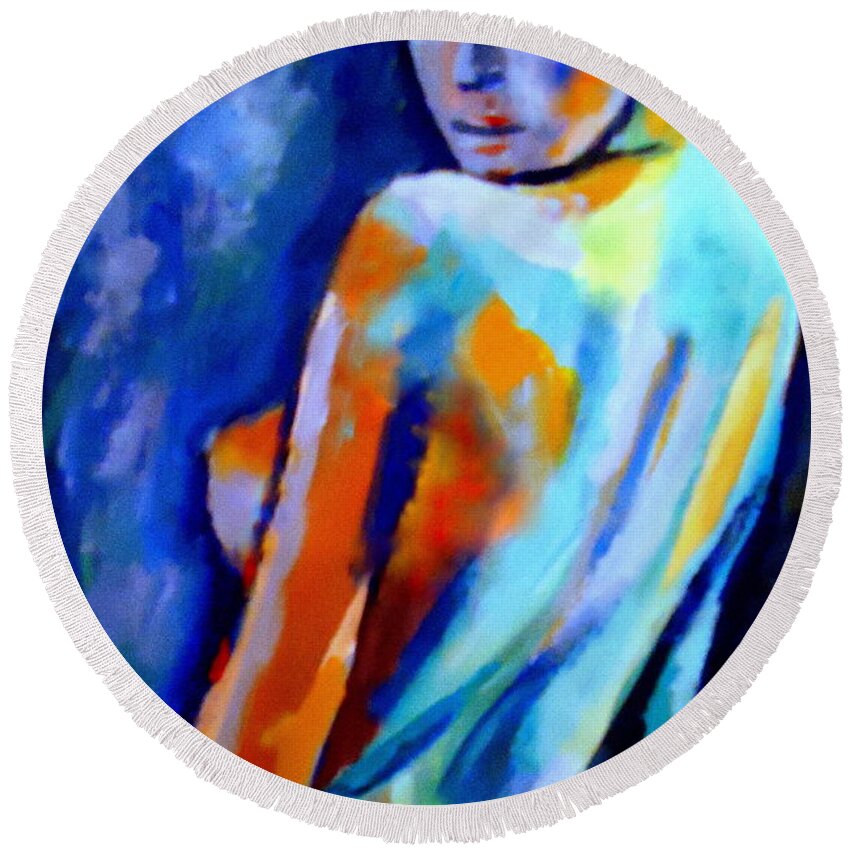 Abstract Nudes Round Beach Towel featuring the painting Seduction by Helena Wierzbicki
