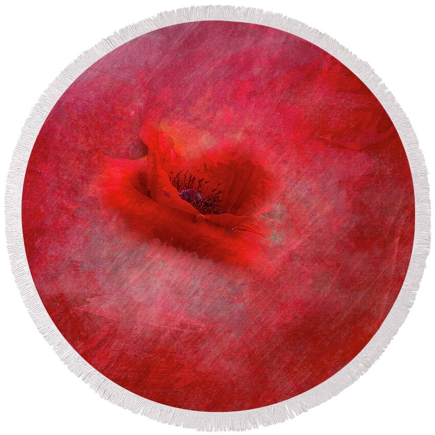 Poppy Round Beach Towel featuring the photograph Seeing RED-Muted Love by Cheri Freeman