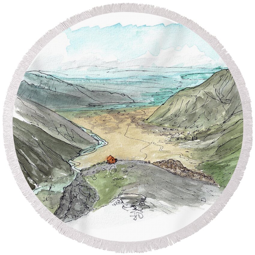 New Zealand Round Beach Towel featuring the painting Sefton Bivouac by Tom Napper