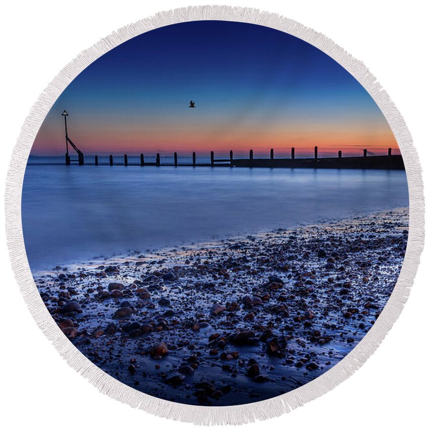 Landscape Round Beach Towel featuring the photograph Selsey Blue by Chris Boulton
