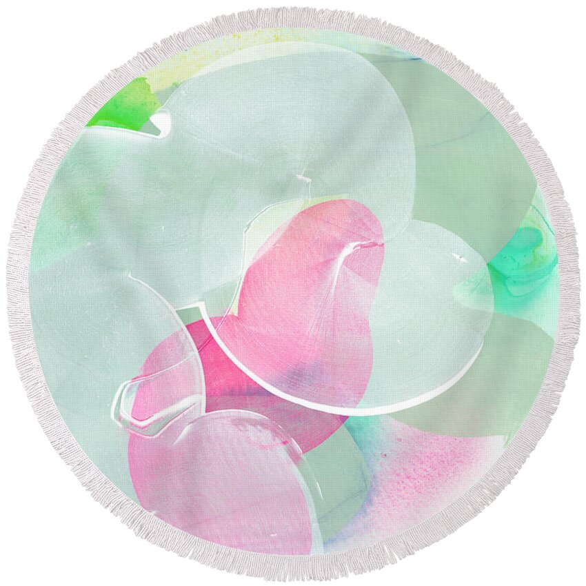 Abstract Round Beach Towel featuring the painting Sensitive, Once Upon a Time by Claire Desjardins