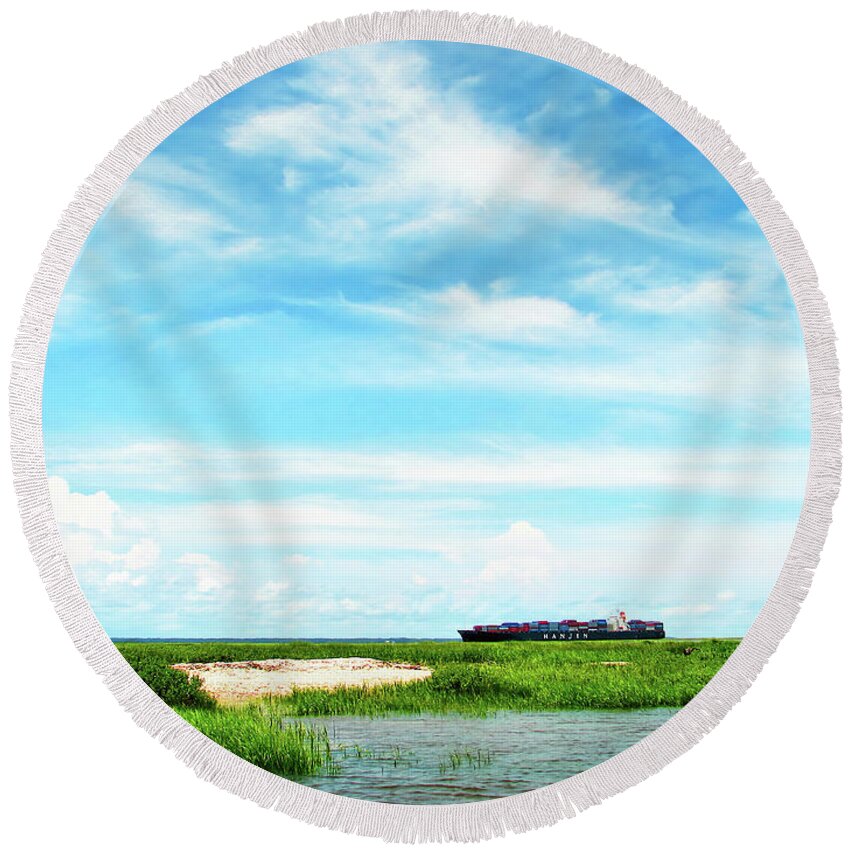 Marsh Round Beach Towel featuring the photograph Separated by Cockspur Island II by Theresa Fairchild
