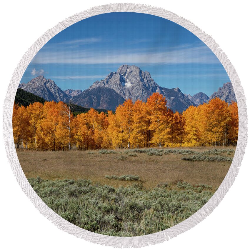 September Colors In Grand Tetons Round Beach Towel featuring the photograph September Colors In Grand Tetons by Dan Sproul