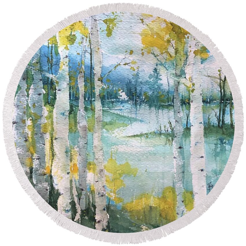 September Round Beach Towel featuring the painting September Joy by Robin Miller-Bookhout