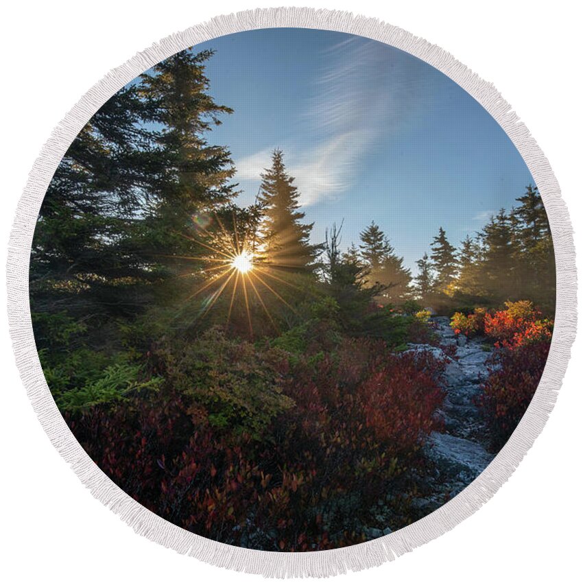September Round Beach Towel featuring the photograph September morning at Dolly Sods by Jaki Miller