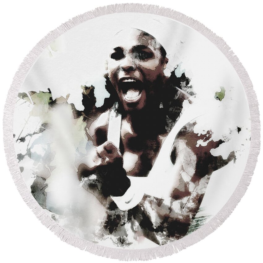 Serena Williams Round Beach Towel featuring the mixed media Serena Williams 10a by Brian Reaves