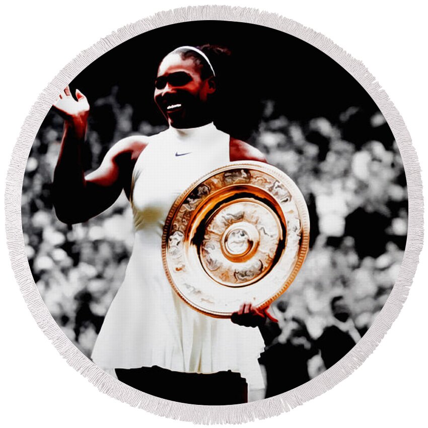 Serena Williams Round Beach Towel featuring the mixed media Serena Williams Winning it All by Brian Reaves