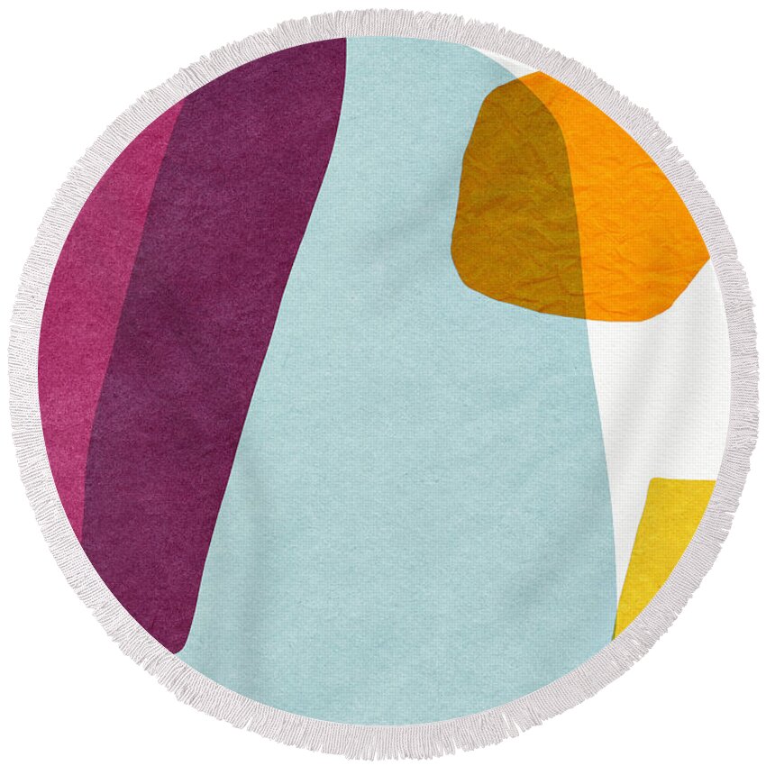 Abstract Round Beach Towel featuring the mixed media Serenade 1- Art by Linda Woods by Linda Woods