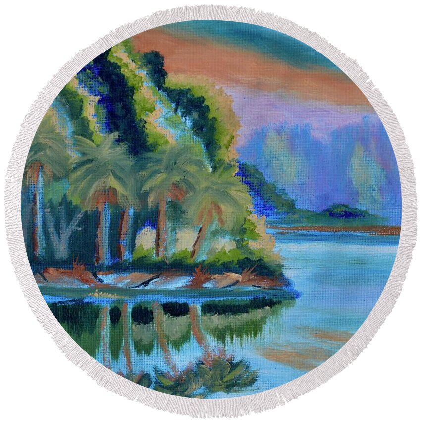 Sky Round Beach Towel featuring the painting Serenity Cove by Warren Thompson