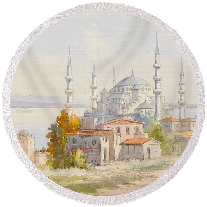 Serif (turkish Round Beach Towel featuring the painting Serif by Artistic Rifki