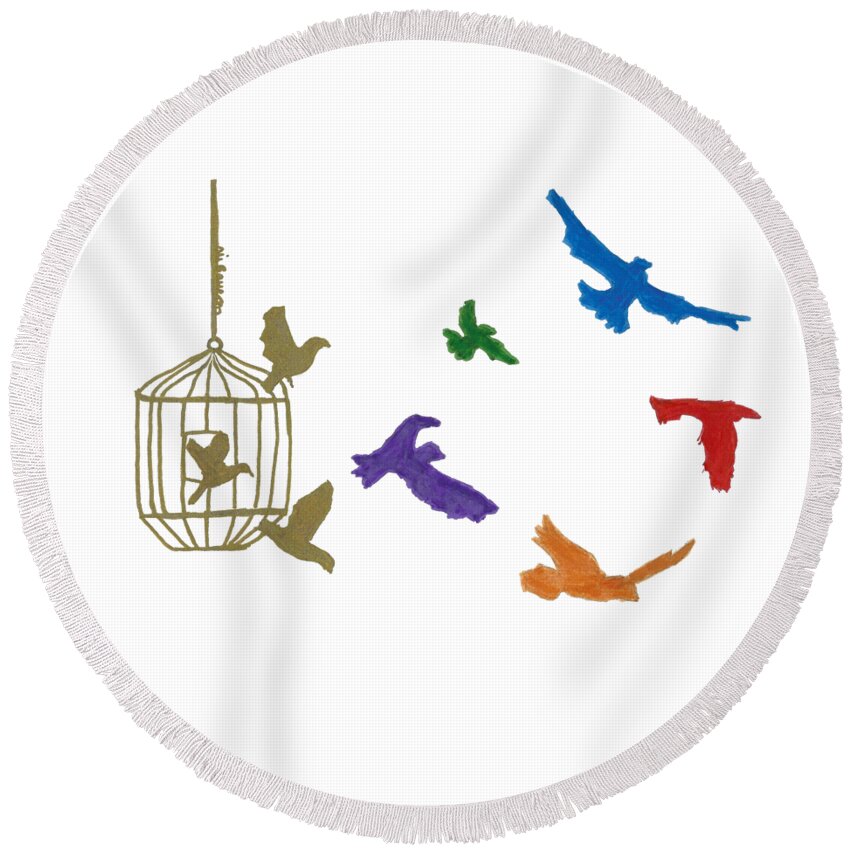 Birds Round Beach Towel featuring the mixed media Set Free by Ali Baucom