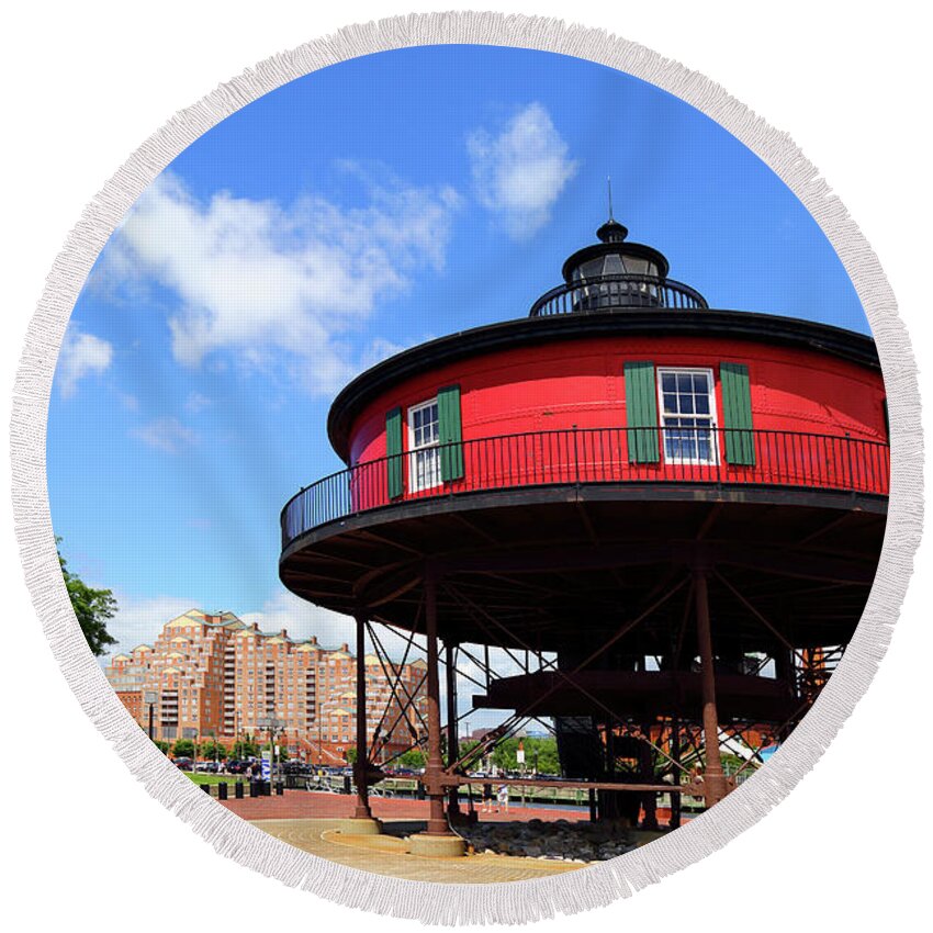 Baltimore Round Beach Towel featuring the photograph Seven Foot Knoll Lighthouse Baltimore by James Brunker