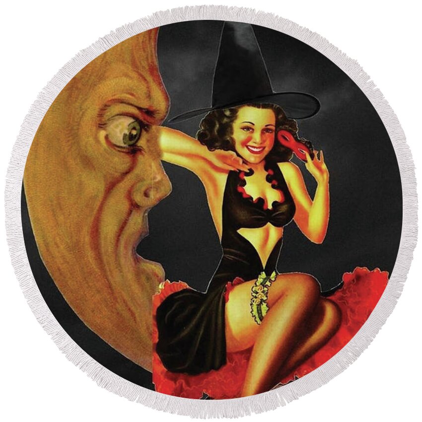 Pinup Round Beach Towel featuring the digital art Sexy Moon by Long Shot