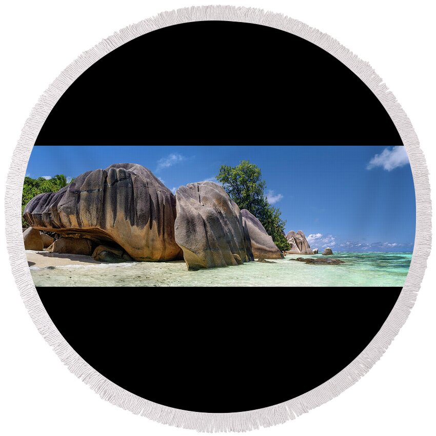 Seychelles Round Beach Towel featuring the photograph Seychelles - Anse Source d'Argent beach on La Digue island by Olivier Parent