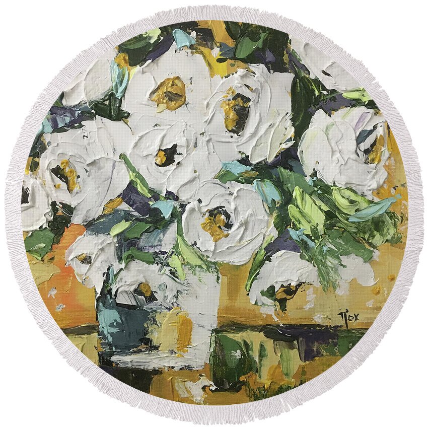 Roses Round Beach Towel featuring the painting Shabby Roses 3 by Roxy Rich