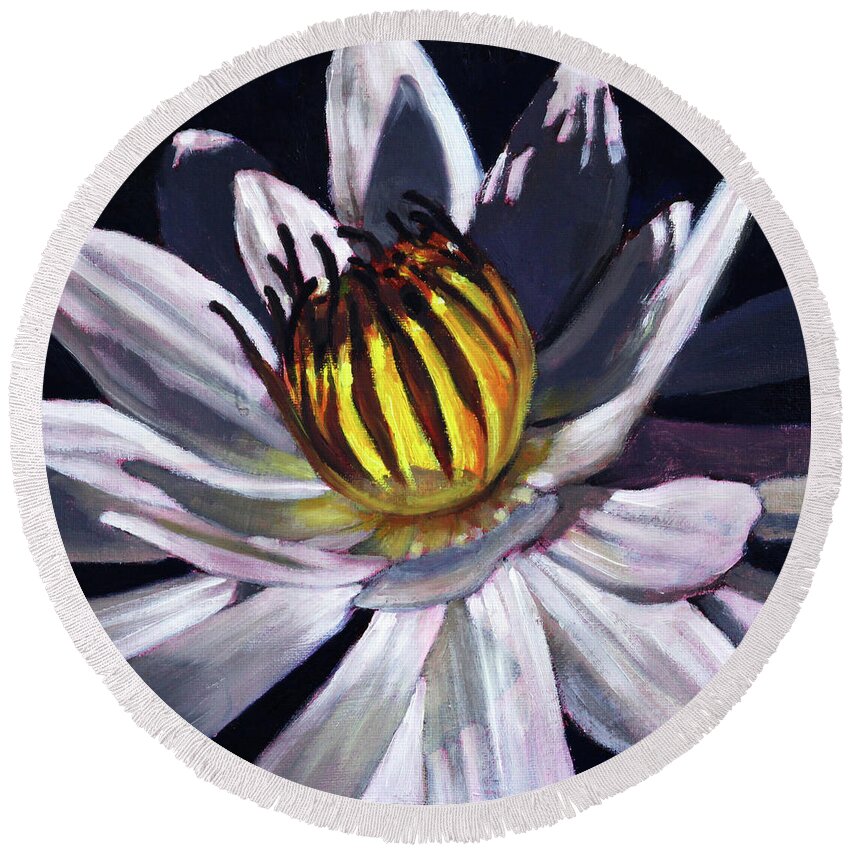 Water Lily Round Beach Towel featuring the painting Shadows and Light by John Lautermilch