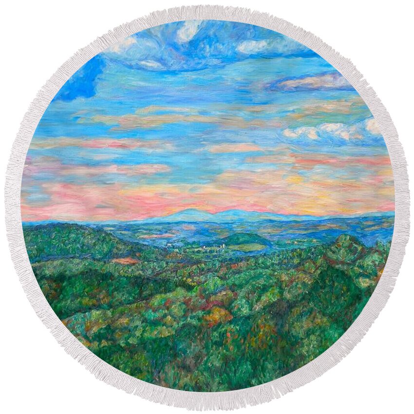 Landscape Round Beach Towel featuring the painting Shadows on a Ridge Near Rocky Knob by Kendall Kessler